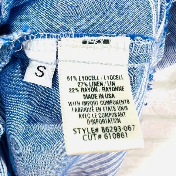 Bella Dahl Frayed Hem Duster Blue Striped Maxi Dress Linen Blend Size S - Picture 12 of 12